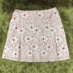 Vintage Sevier Skirt - Orange & White Embroidered Floral Mini Skirt - Size L
